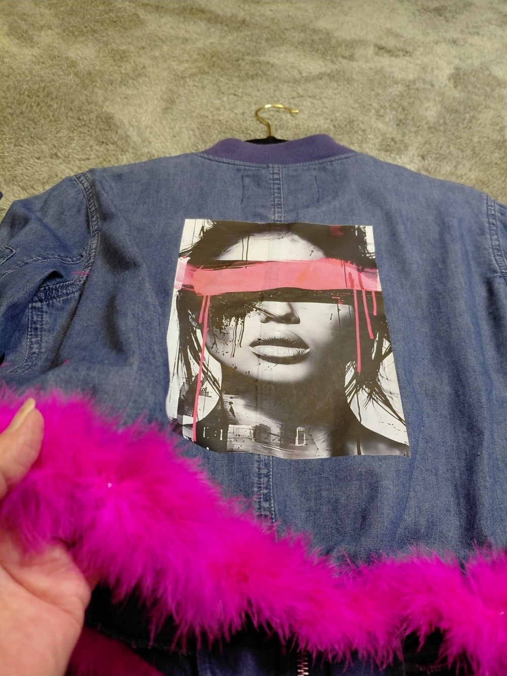 HOT PINK FEATHERED AKIRA Jean Jacket